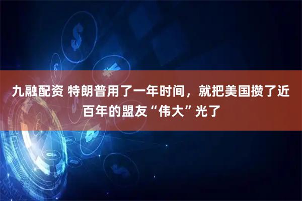 九融配资 特朗普用了一年时间，就把美国攒了近百年的盟友“伟大”光了