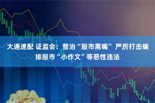 大通速配 证监会：整治“股市黑嘴” 严厉打击编排股市“小作文”等恶性违法